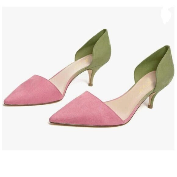 Green Pink Pointed Toe D'Orsay Low Heel Pumps Ladies Chic Shoes - Picture 1 of 6